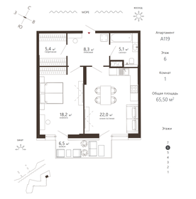Квартира 65,5 м², 1-комнатные - изображение 1