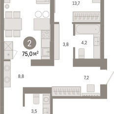 Квартира 75 м², 2-комнатная - изображение 3