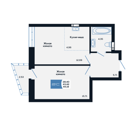 Квартира 44,2 м², 2-комнатная - изображение 1
