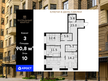 Квартира 90,8 м², 3-комнатная - изображение 1