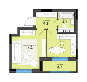 Квартира 34,7 м², 1-комнатная - изображение 1