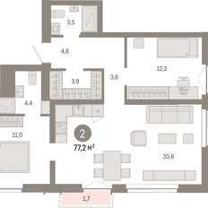 Квартира 77,2 м², 2-комнатная - изображение 3