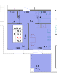 Квартира 42 м², 1-комнатная - изображение 1