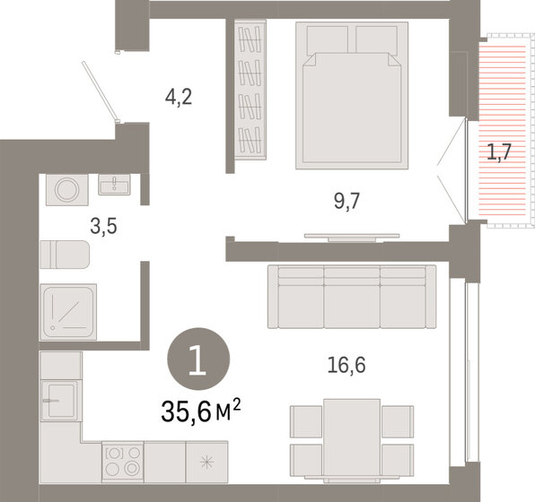 34,9 м², 1-комнатная квартира 5 700 000 ₽ - изображение 76