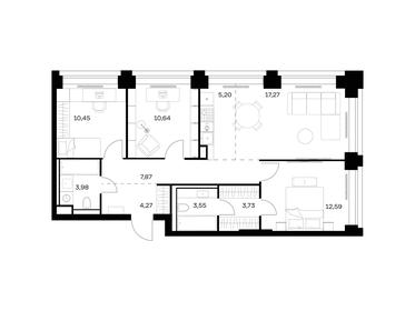 Квартира 79,6 м², 3-комнатная - изображение 1