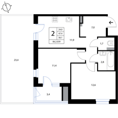 Квартира 56,1 м², 2-комнатная - изображение 2