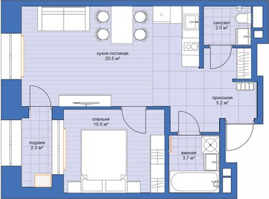 Квартира 44 м², 1-комнатная - изображение 1