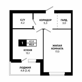 Квартира 45 м², 1-комнатная - изображение 1