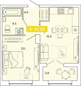 Квартира 42,3 м², 1-комнатная - изображение 1