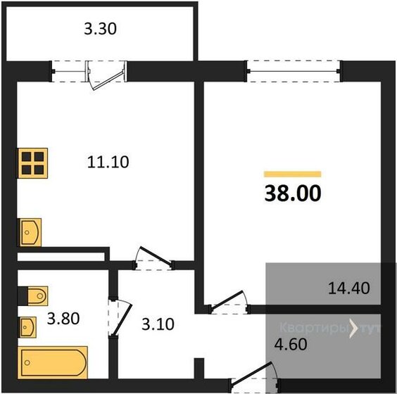 38 м², 1-комнатная квартира 4 463 231 ₽ - изображение 1