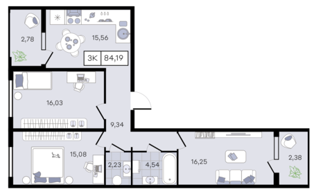 Квартира 84,2 м², 3-комнатная - изображение 1