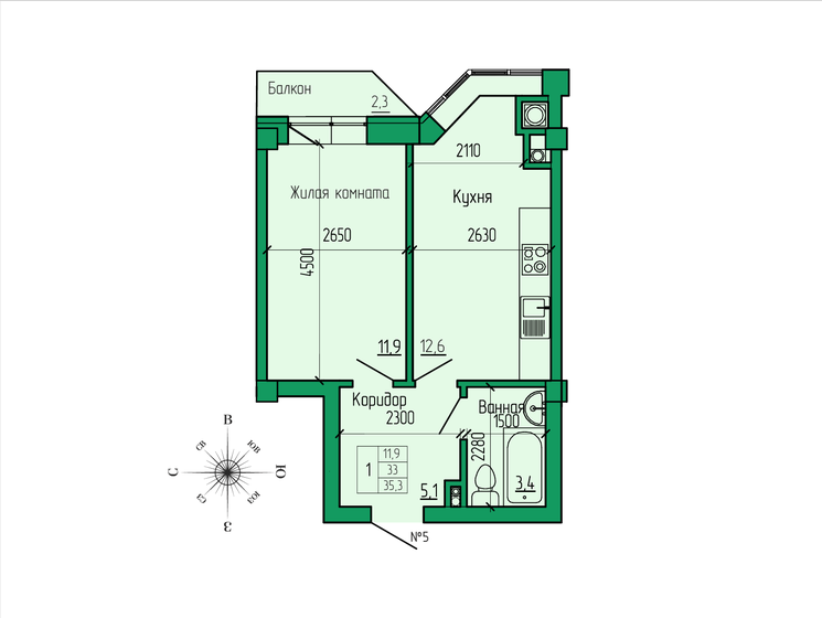 39,3 м², 1-комнатная квартира 5 541 300 ₽ - изображение 40