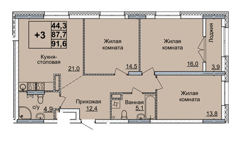 Квартира 91 м², 3-комнатная - изображение 1