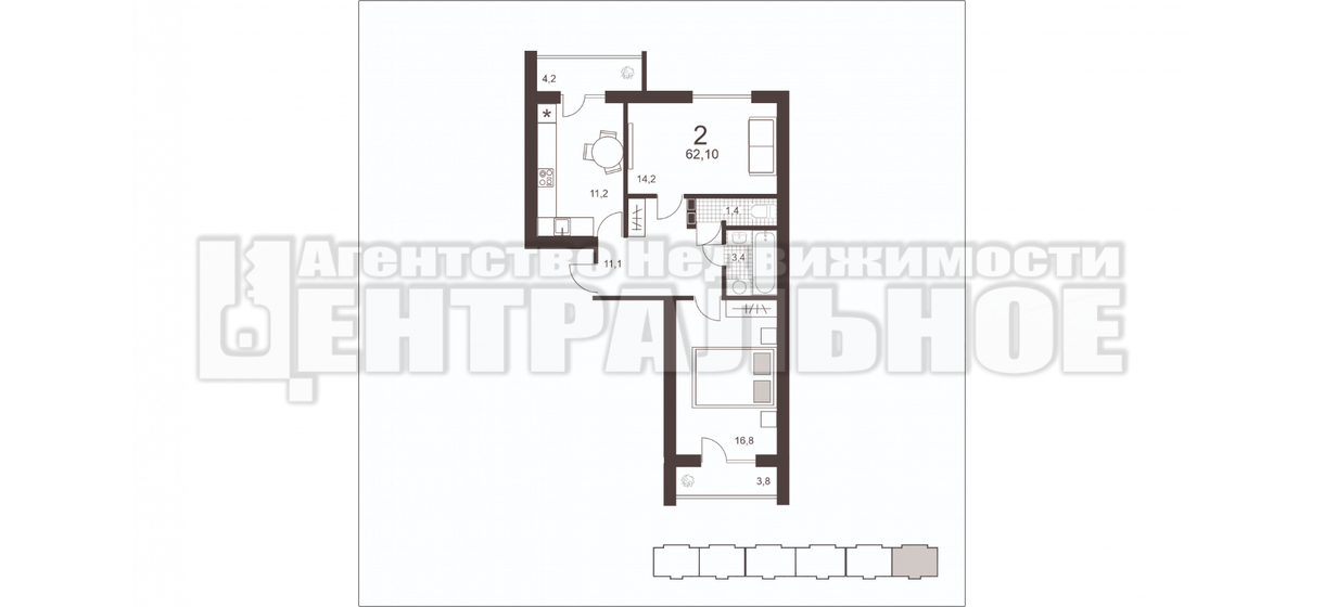 62,1 м², 2-комнатная квартира 5 278 500 ₽ - изображение 1
