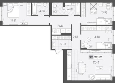 Квартира 99,6 м², 3-комнатная - изображение 1