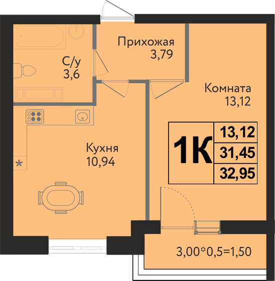 33,1 м², 1-комнатная квартира 3 400 000 ₽ - изображение 66