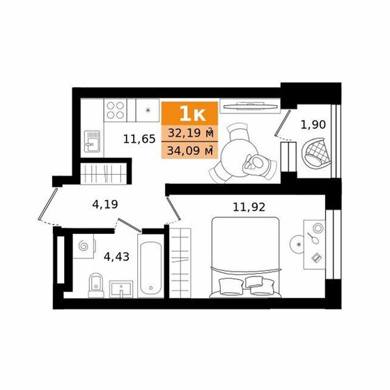 32,9 м², 1-комнатная квартира 5 940 000 ₽ - изображение 20