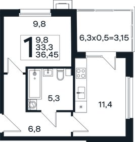 Квартира 36,5 м², 1-комнатная - изображение 1