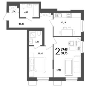 Квартира 58,8 м², 2-комнатная - изображение 1