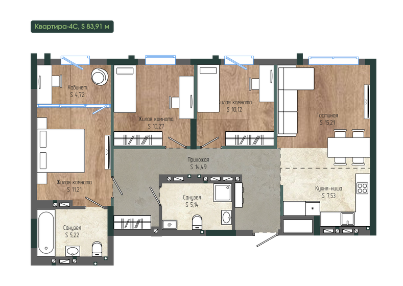 80 м², 3-комнатная квартира 17 900 000 ₽ - изображение 91