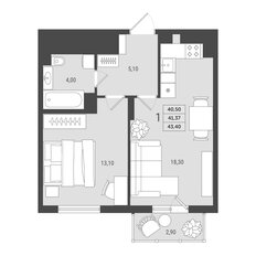 Квартира 41,4 м², 1-комнатная - изображение 2