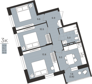 Квартира 57 м², 3-комнатная - изображение 1
