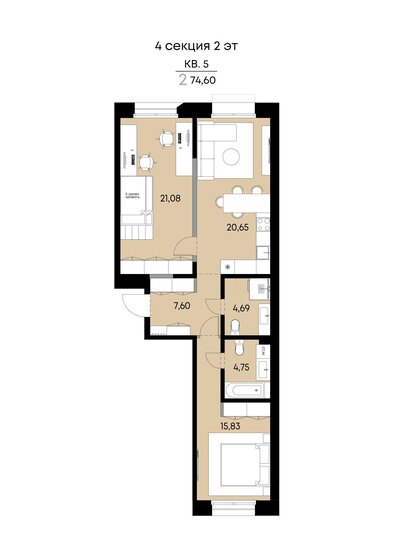 76,6 м², 2-комнатная квартира 21 527 000 ₽ - изображение 37