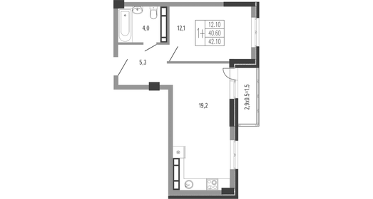 Квартира 43,4 м², 1-комнатная - изображение 1
