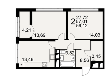 Квартира 59,1 м², 2-комнатная - изображение 1