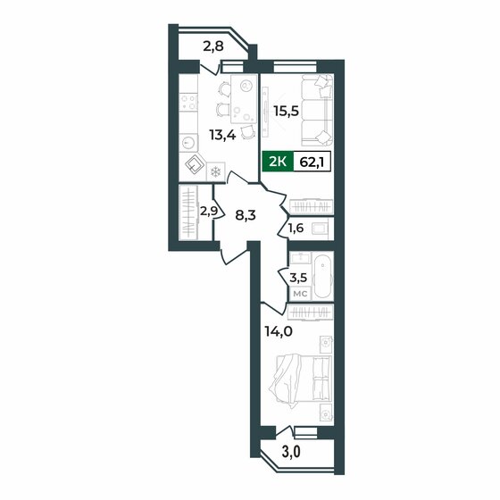 118,7 м², 1-комнатная квартира 15 609 050 ₽ - изображение 23