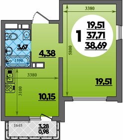 Квартира 38,8 м², 1-комнатная - изображение 1