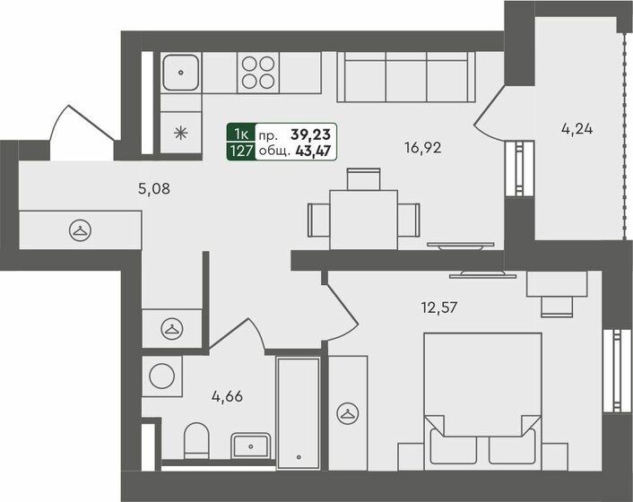 42,6 м², 1-комнатная квартира 6 000 000 ₽ - изображение 50