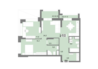 Квартира 75,4 м², 2-комнатная - изображение 1