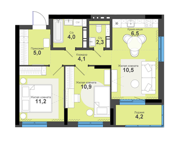 Квартира 58,7 м², 3-комнатная - изображение 1