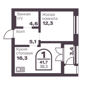 Квартира 38,3 м², 1-комнатная - изображение 1