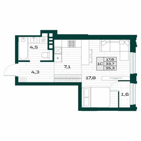 Квартира 33,7 м², студия - изображение 1