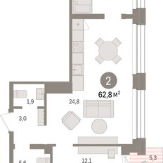 Квартира 62,8 м², 2-комнатная - изображение 3