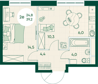 Квартира 39,2 м², 2-комнатная - изображение 1