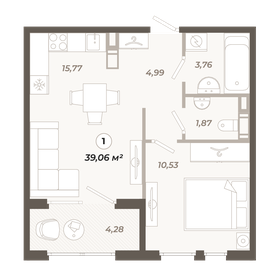 Квартира 39,1 м², 1-комнатная - изображение 1