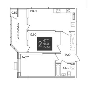 Квартира 72,1 м², 2-комнатная - изображение 1