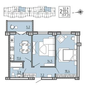 Квартира 57,2 м², 2-комнатная - изображение 1