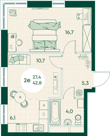 Квартира 42,8 м², 2-комнатная - изображение 1