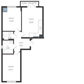 Квартира 61,5 м², 2-комнатная - изображение 1