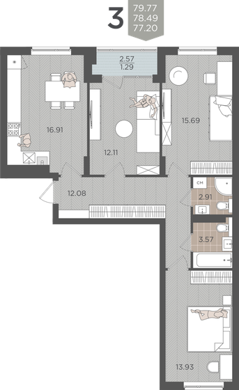 72 м², 3-комнатная квартира 12 500 000 ₽ - изображение 101