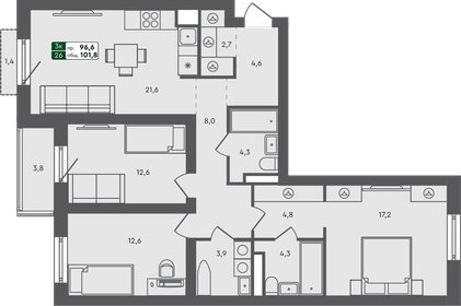 Квартира 101,8 м², 3-комнатная - изображение 1