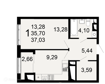 Квартира 37 м², 1-комнатная - изображение 1