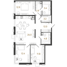 Квартира 92,4 м², 3-комнатная - изображение 2