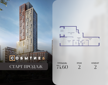 Квартира 74,6 м², 2-комнатная - изображение 1