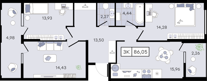 Квартира 86,1 м², 3-комнатная - изображение 1