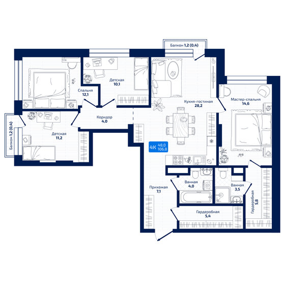 106,8 м², 4-комнатная квартира 17 301 600 ₽ - изображение 23